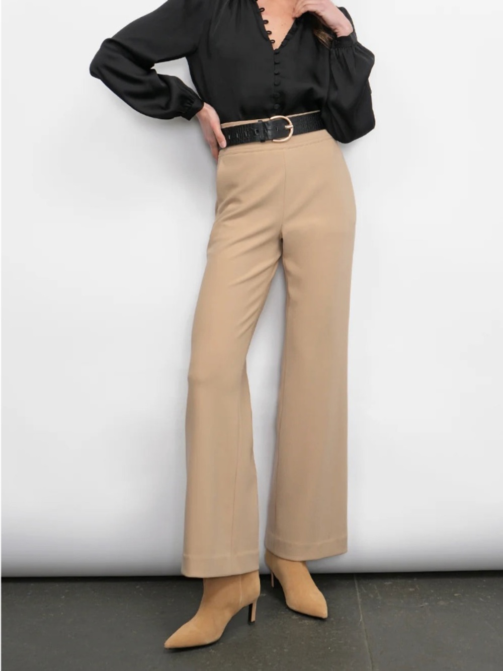 Silvie Wide Leg Knit Trousers ~ Sand
